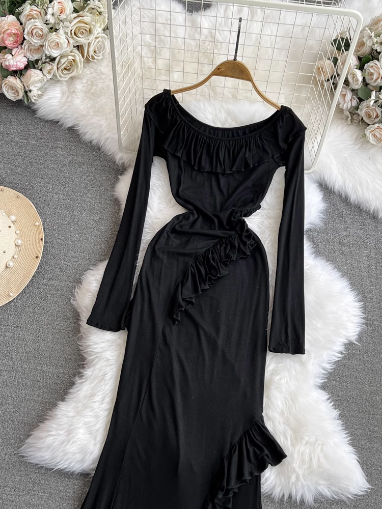 - Black Long Sleeves Mermaid Dress GEU912