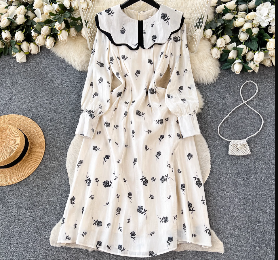 - Baby doll collar floral chiffon dress GEU788