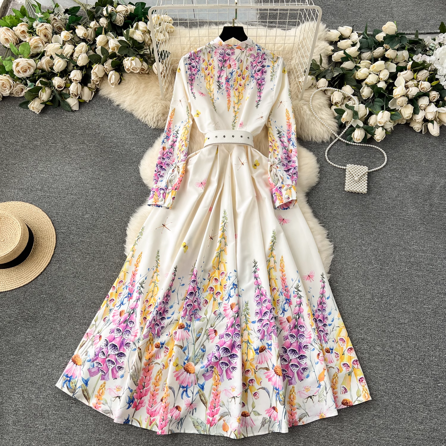 - Retro palace style long printed elegant dress GEU1169