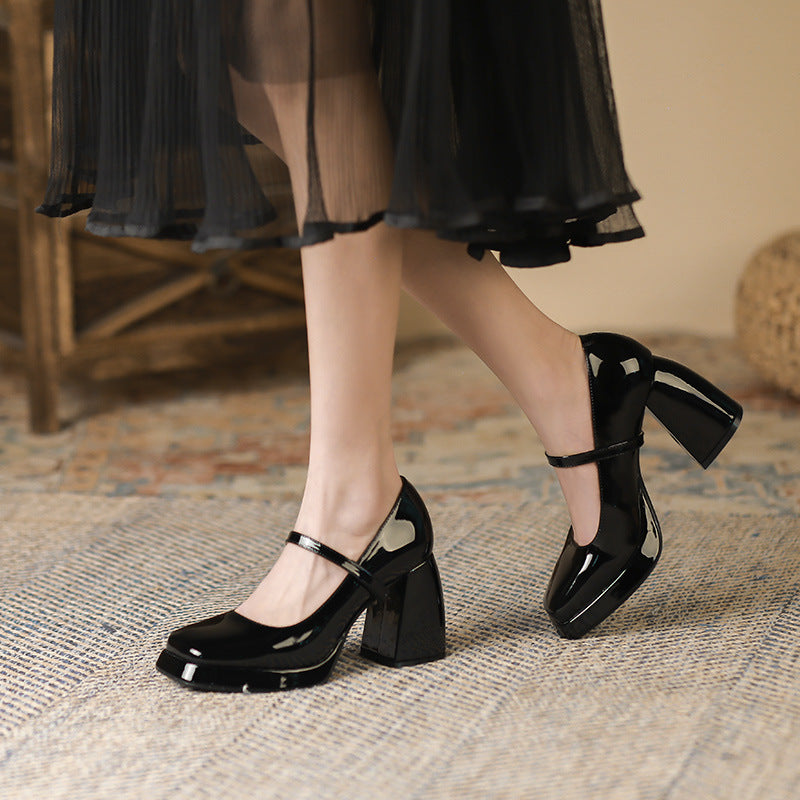 2025 8399-2 Mary Jane shoes autumn 2025 new square head thick heel high heels retro Mary Jane shoes