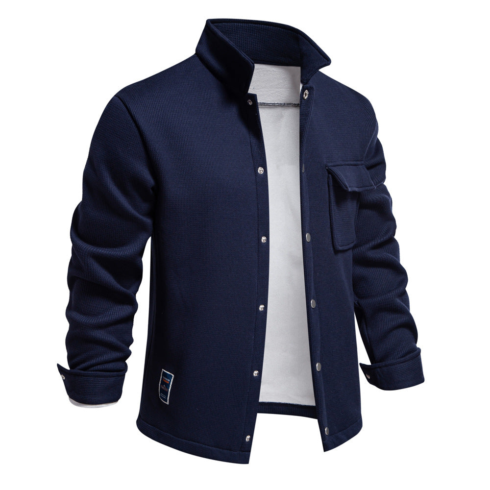 VMTVR 2025 popular autumn and winter new fleece thickened waffle men's lapel cardigan jacket Popular trade pocket coat top men
