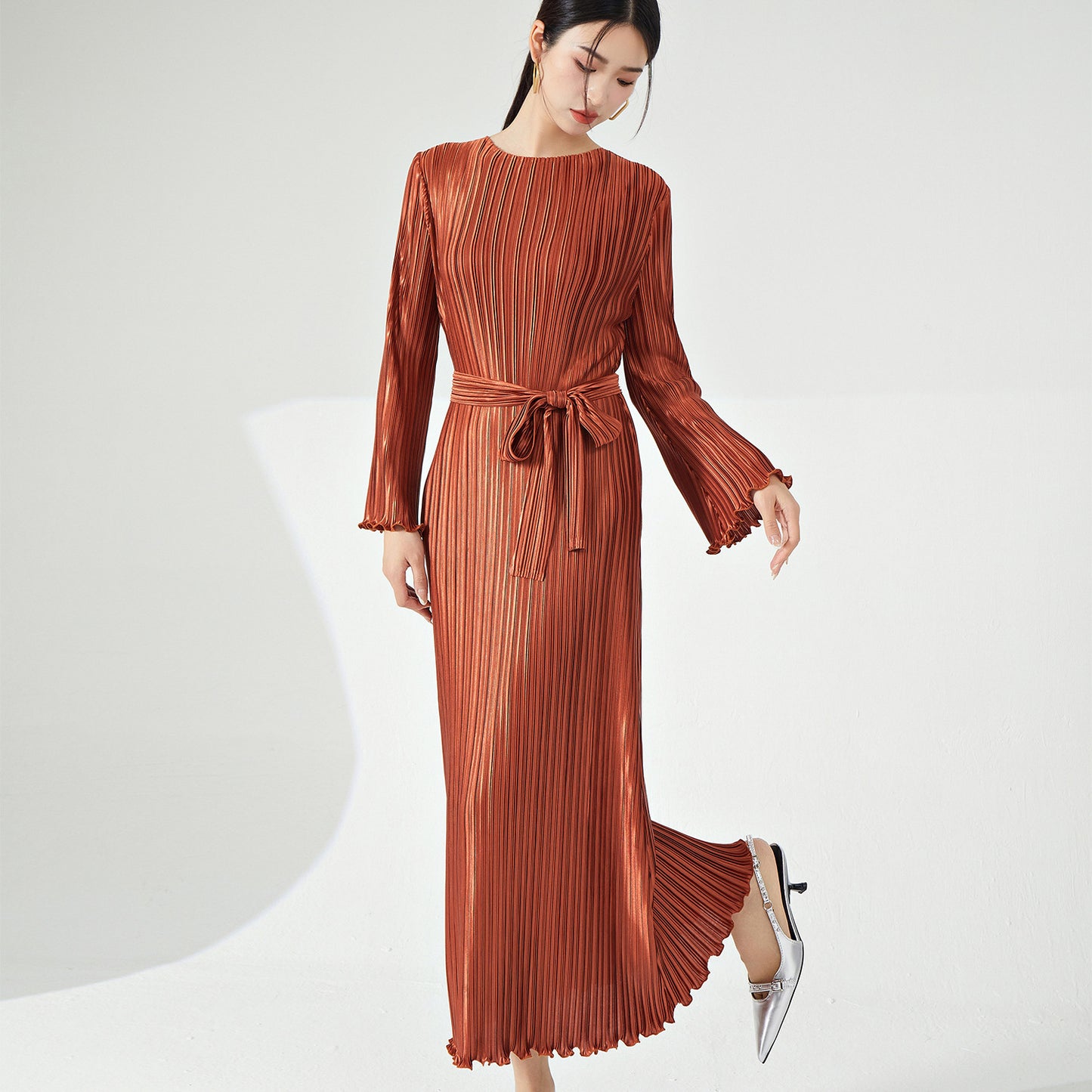 2025 Hot Trade Dress Long Dress Women's High-end Sale Spring and Autumn Long Sleeve Loose Lace-up Temperament Dress Skirt