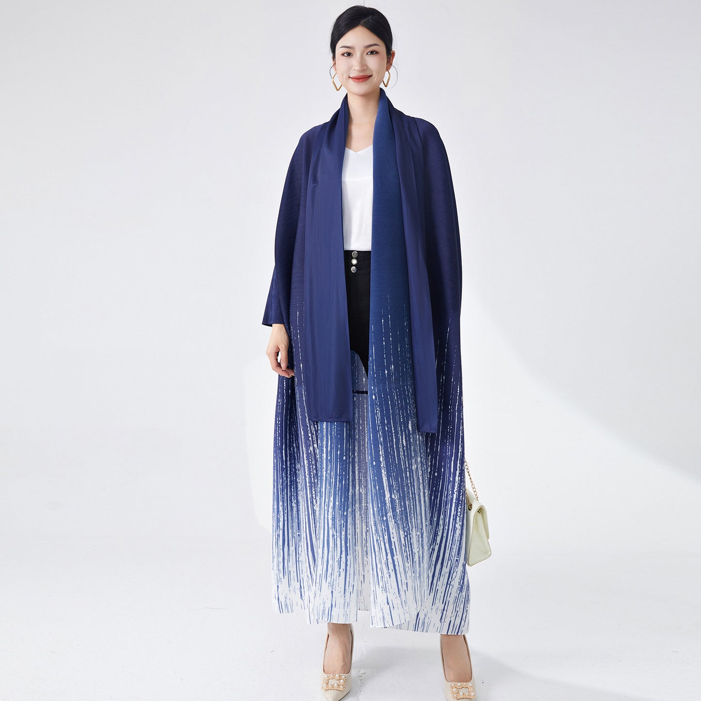 2025 Popular trade Muslim Middle East robe women's high-end lapel gradual change cardigan temperament elegant trench coat