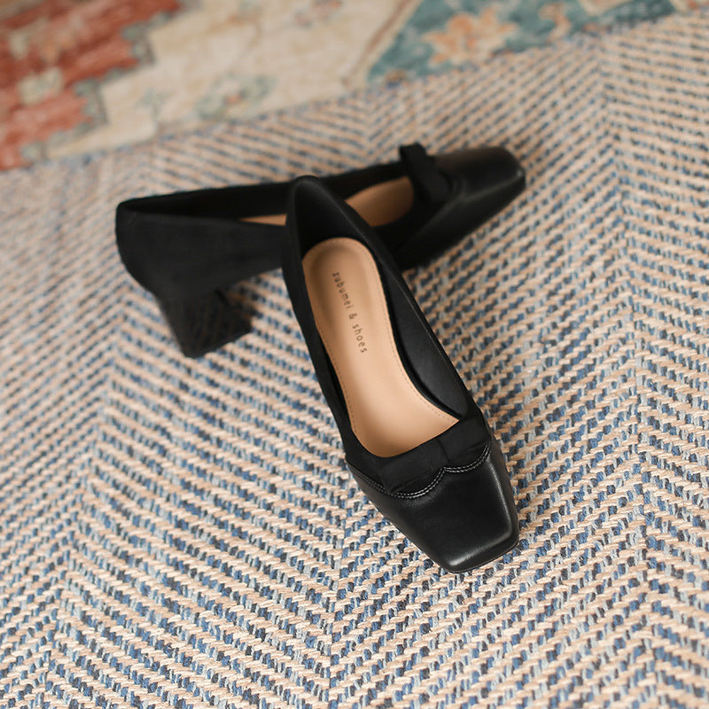 2025 5288-11 high heels for women 2025 new thick heels, light mouth bow, pointed head temperament single shoes for women
