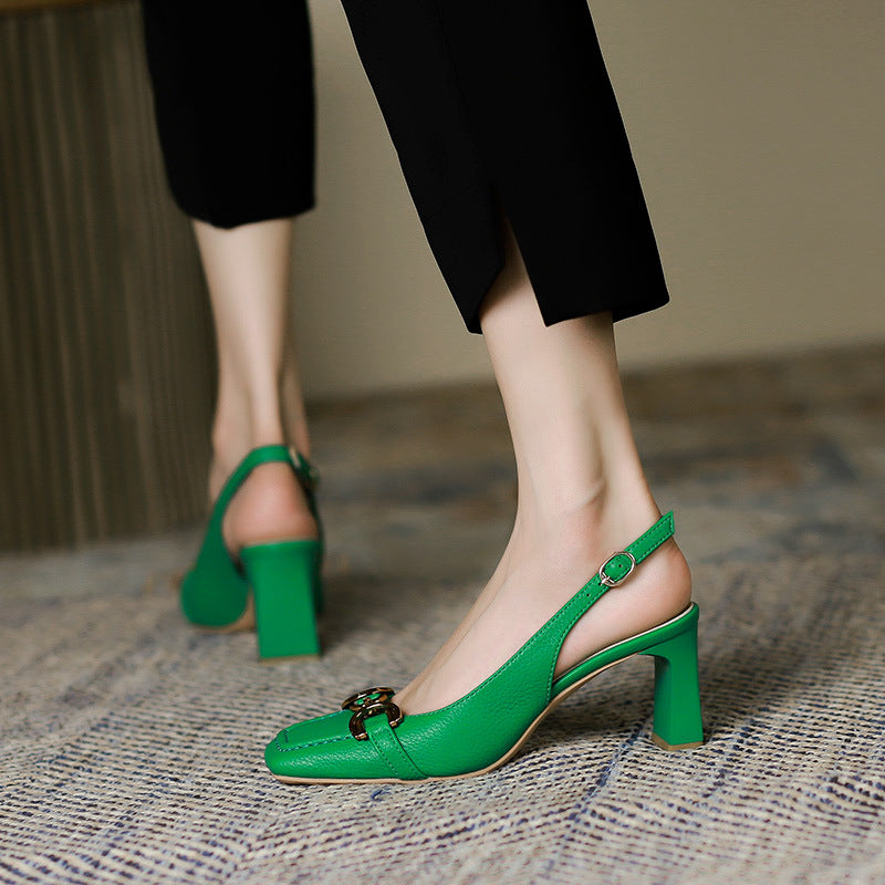 2025 778-5 rear empty bag head sandals women's 2025 women's summer new square head thick heel horse title buckle high heels women