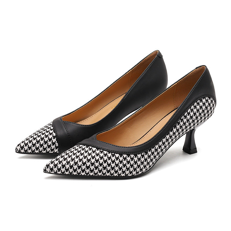 2025 6088-1 retro thousand bird grid color matching single shoes for women 2025 women's autumn new pointed stiletto high heels for women