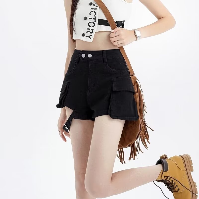 vmtvr casual summer outfits Summer New American Fashion Hot Girl High Waist Denim Shorts Design Sense Big Pocket Versatile Tooling Denim Shorts