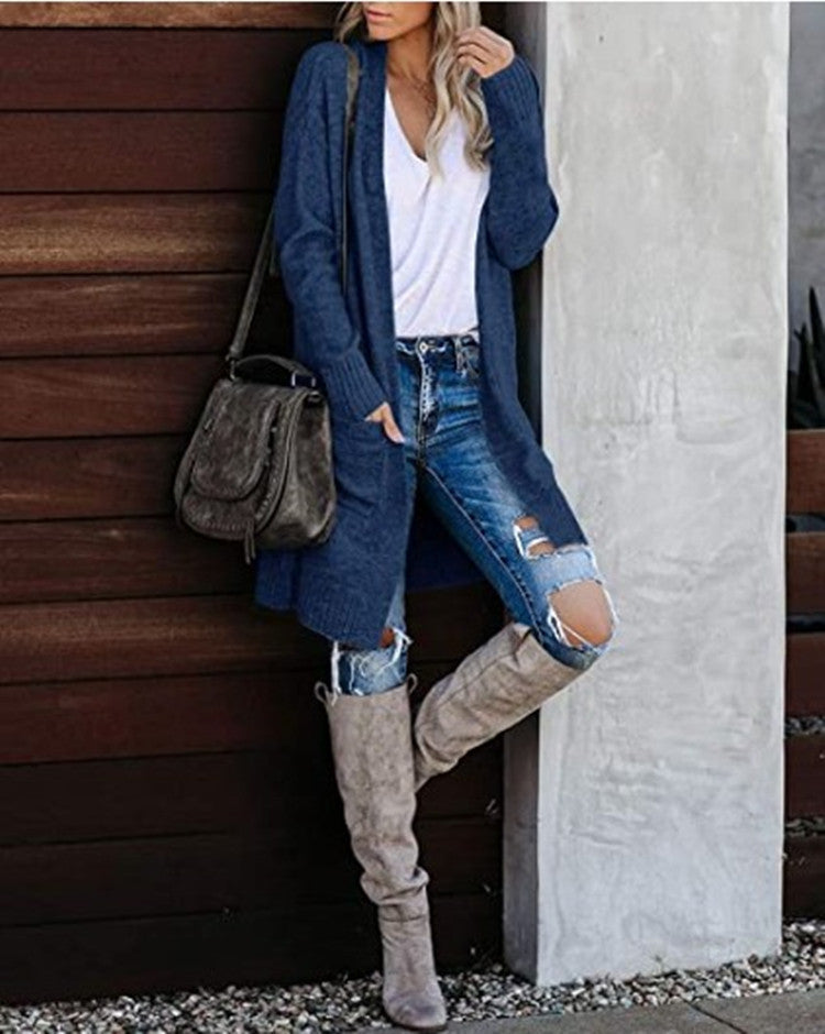 vmtvr 2000s fashion Fall 2024 Women's Knitted Pocket Cardigan Long Sleeve Casual Knitted Loose Sweater Sweater Coat for Women