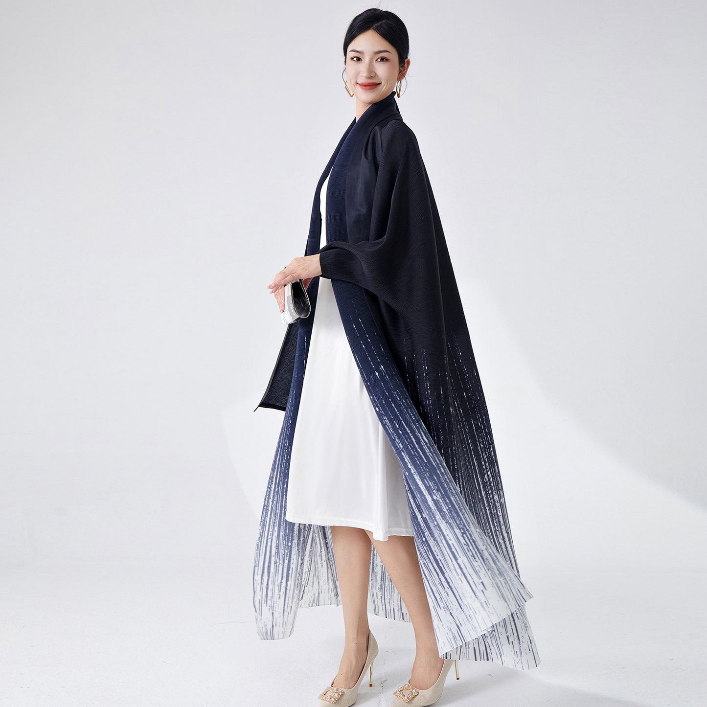 2025 Popular trade Muslim Middle East robe women's high-end lapel gradual change cardigan temperament elegant trench coat