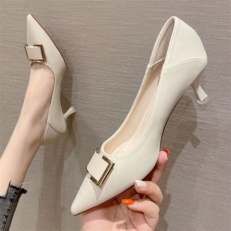 2025 2388-22 evening wind single shoes women 2025 new pointed stiletto high heels Korean version square buckle two wear women's shoes