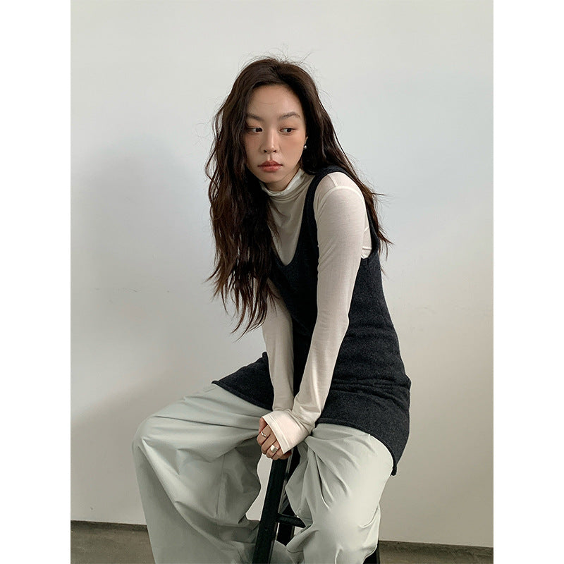 2025 wool Tencel semi-turtleneck long-sleeved T-shirt 2025 early spring skin-friendly bottoming knitted sweater women's A9093