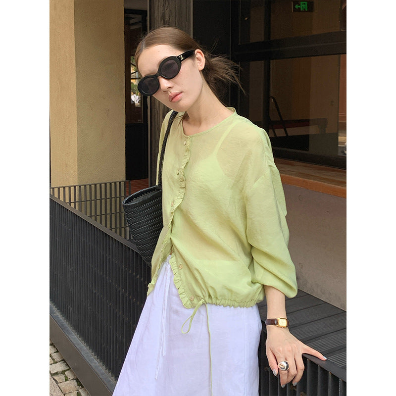 2025 light and breathable sunscreen shirt 2025 thirteen rows summer new fungus edge long-sleeved shirt T5010X