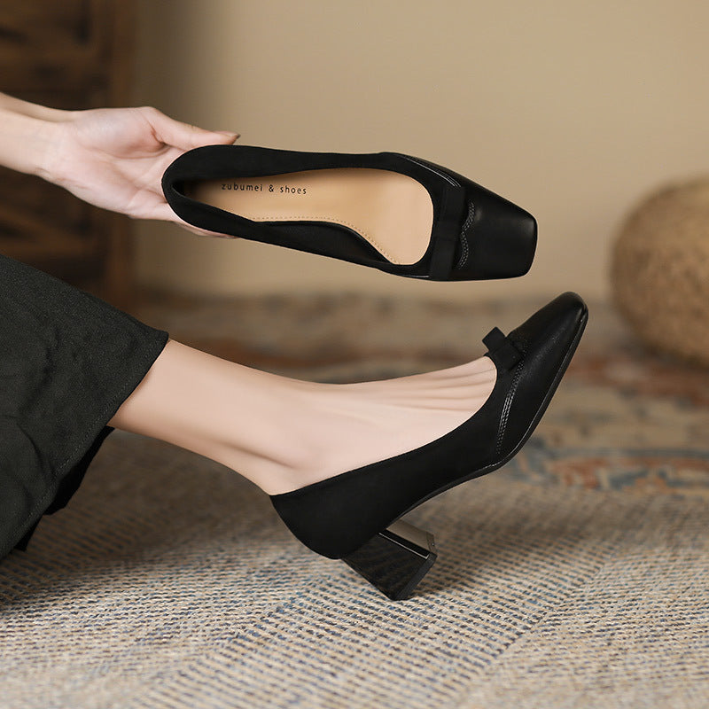 2025 5288-11 Customized high heels for women 2025 new thick heels, shallow mouth bows, pointed head temperament single shoes for women