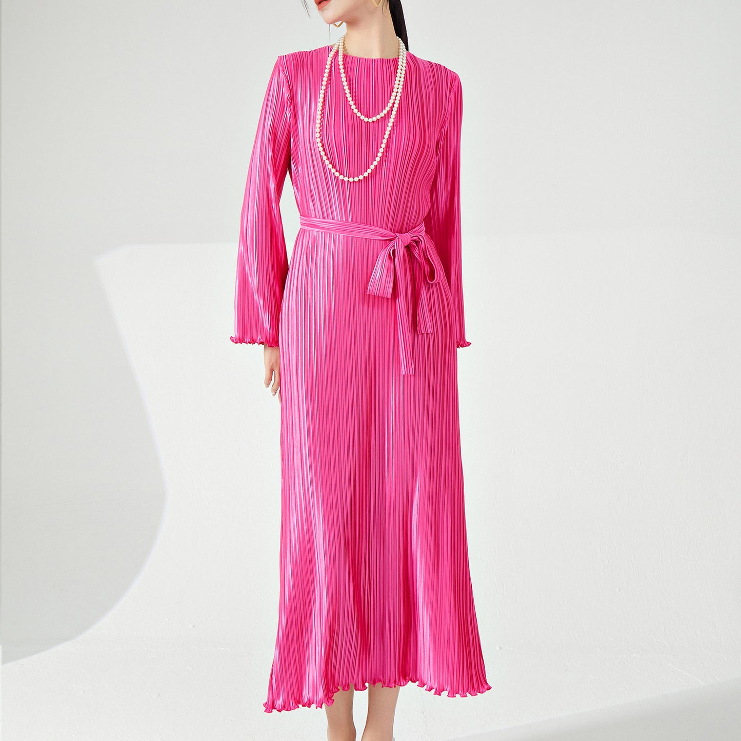 2025 Hot Trade Dress Long Dress Women's High-end Sale Spring and Autumn Long Sleeve Loose Lace-up Temperament Dress Skirt