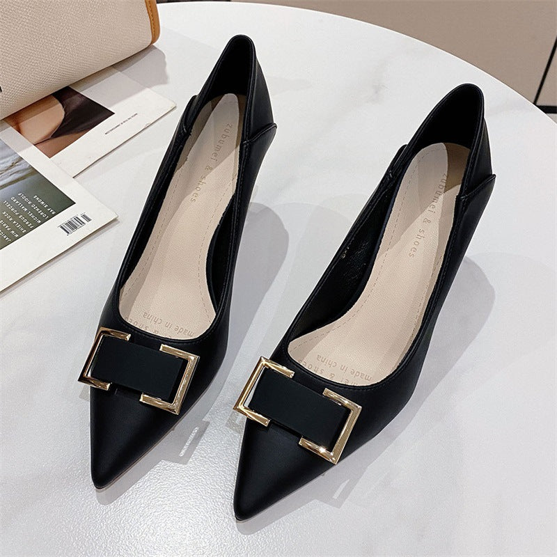 2025 2388-22 evening wind single shoes women 2025 new pointed stiletto high heels Korean version square buckle two wear women's shoes