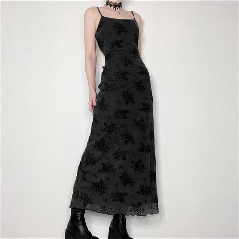vmtvr fruitful fashion dress to impress Shafina Cool Dark Dirty Wind Strap Hot Girl Dress Women's Printed Mesh Ins Slim Waist Dress