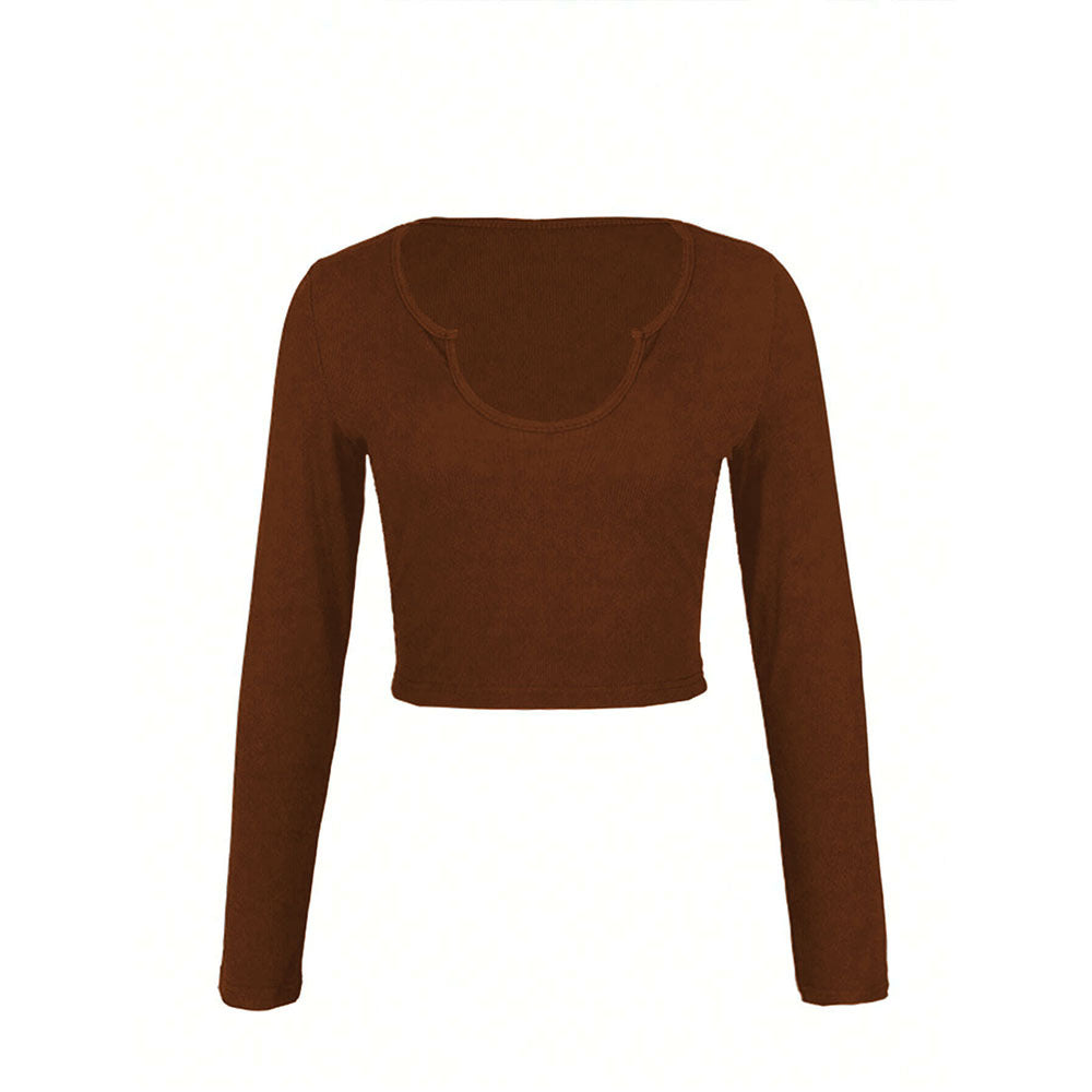 vmtvr pumpkin patch outfit Women's Sweet and Spicy Style U-Neck T-shirt Autumn and Winter Short Navel Sexy Hot Girl Long-Sleeved Top