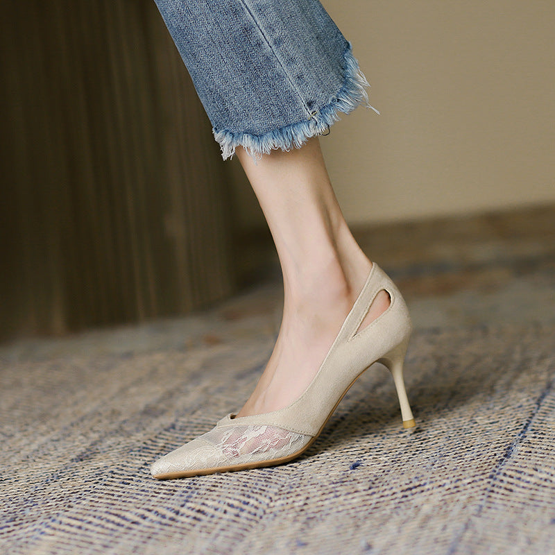 2025 799-1 high-heeled sandals 2025 summer new sexy mesh high heels Korean version pointed stiletto single shoes women
