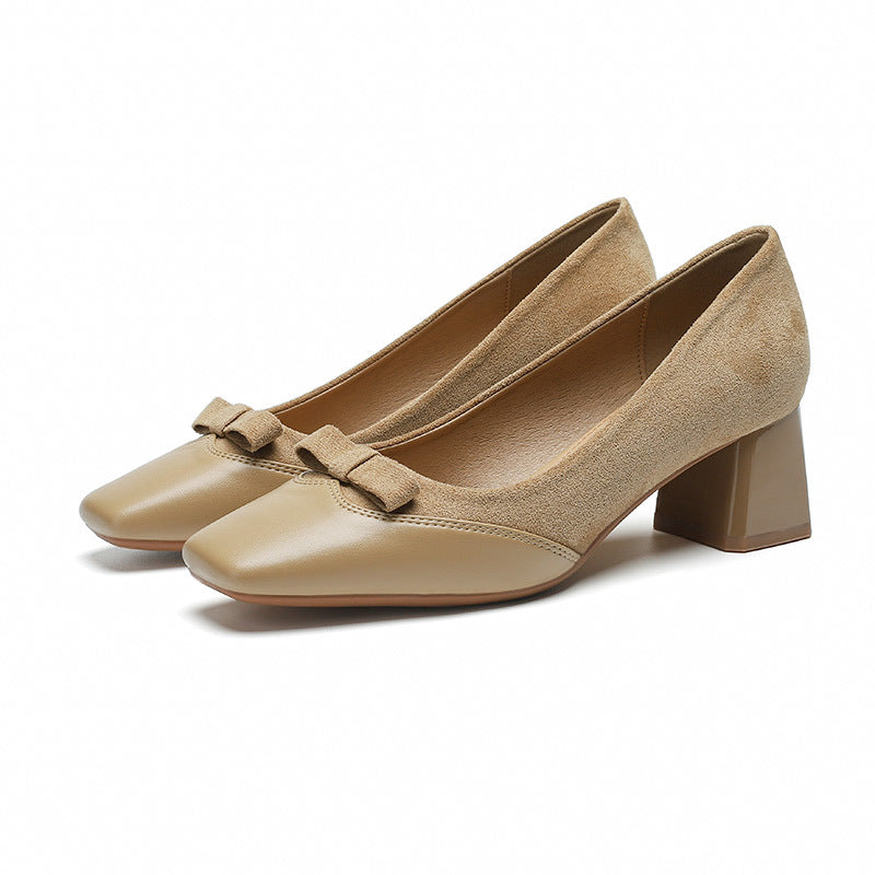 2025 5288-11 Customized high heels for women 2025 new thick heels, shallow mouth bows, pointed head temperament single shoes for women