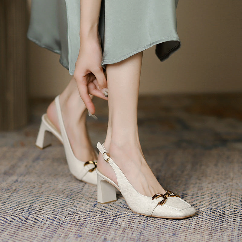 2025 778-5 rear empty bag head sandals women's 2025 women's summer new square head thick heel horse title buckle high heels women