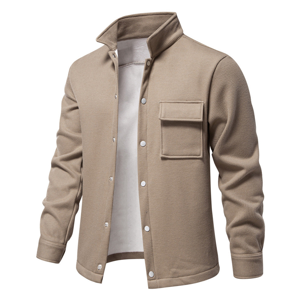 VMTVR 2025 popular autumn and winter new fleece thickened waffle men's lapel cardigan jacket Popular trade pocket coat top men