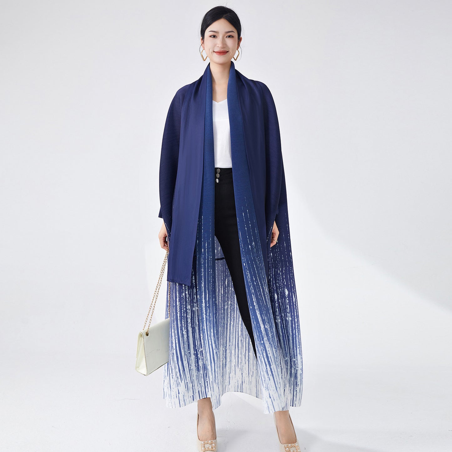 2025 Popular trade Muslim Middle East robe women's high-end lapel gradual change cardigan temperament elegant trench coat