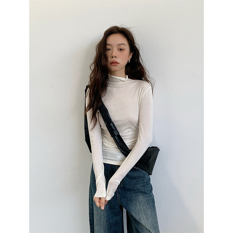 2025 wool Tencel semi-turtleneck long-sleeved T-shirt 2025 early spring skin-friendly bottoming knitted sweater women's A9093