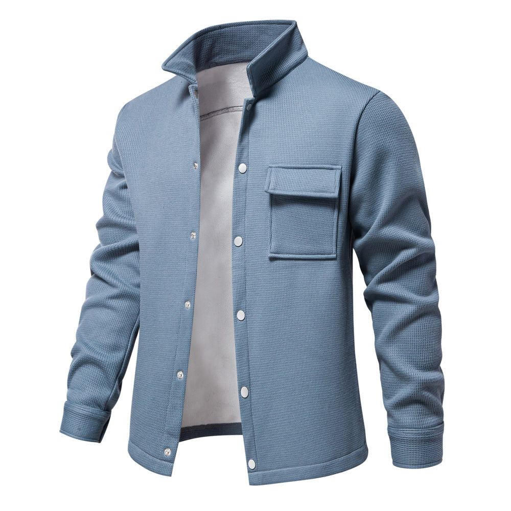 VMTVR 2025 popular autumn and winter new fleece thickened waffle men's lapel cardigan jacket Popular trade pocket coat top men