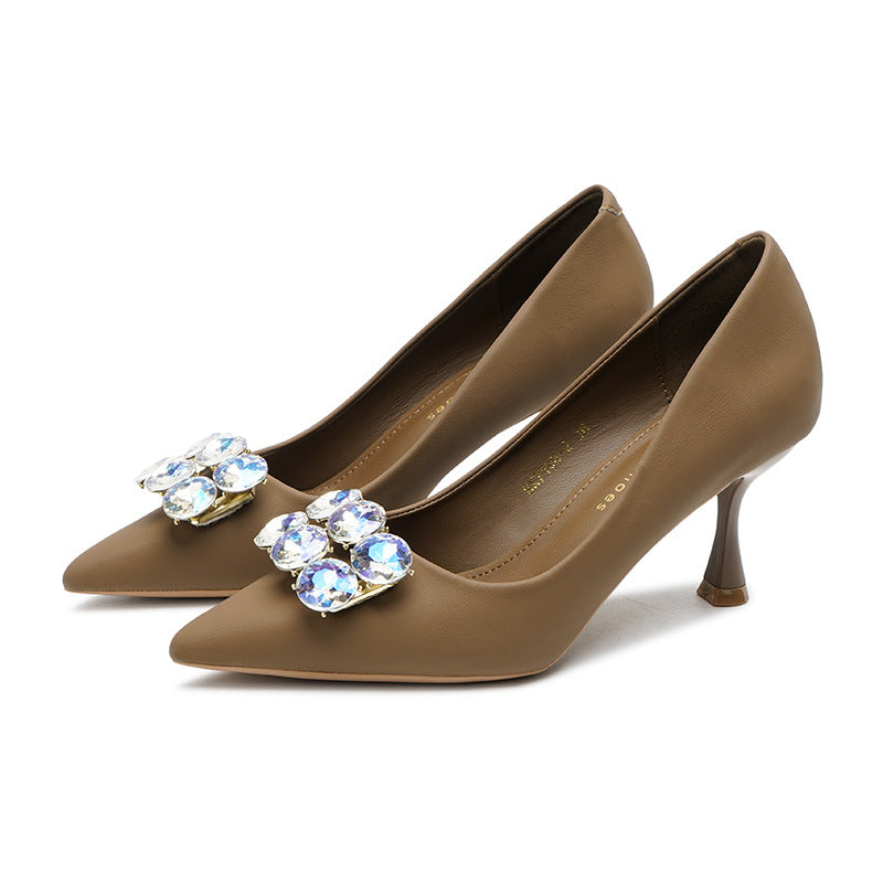2025 7198-2 Rhinestone high heels for women's thin heels 2025 women's spring and summer casual fashion pointed single shoes, one piece for delivery