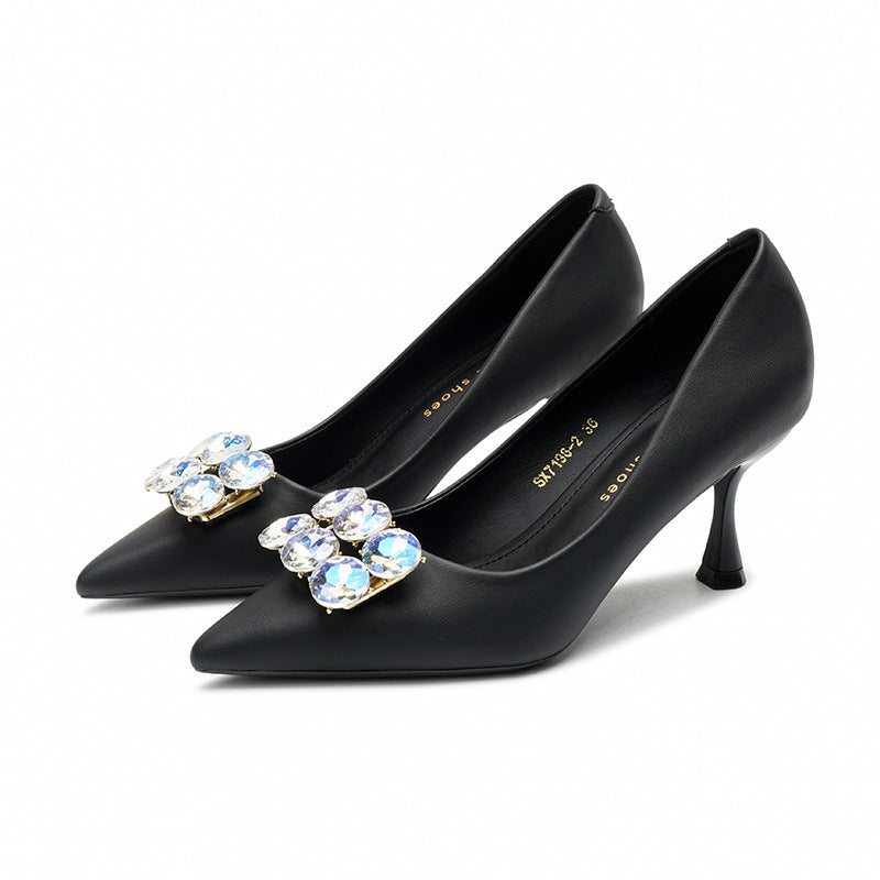 2025 7198-2 Rhinestone high heels for women's thin heels 2025 women's spring and summer casual fashion pointed single shoes, one piece for delivery