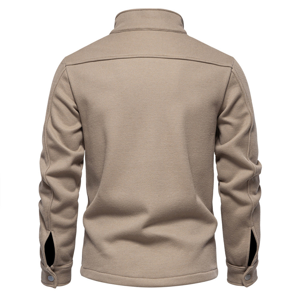 VMTVR 2025 popular autumn and winter new fleece thickened waffle men's lapel cardigan jacket Popular trade pocket coat top men
