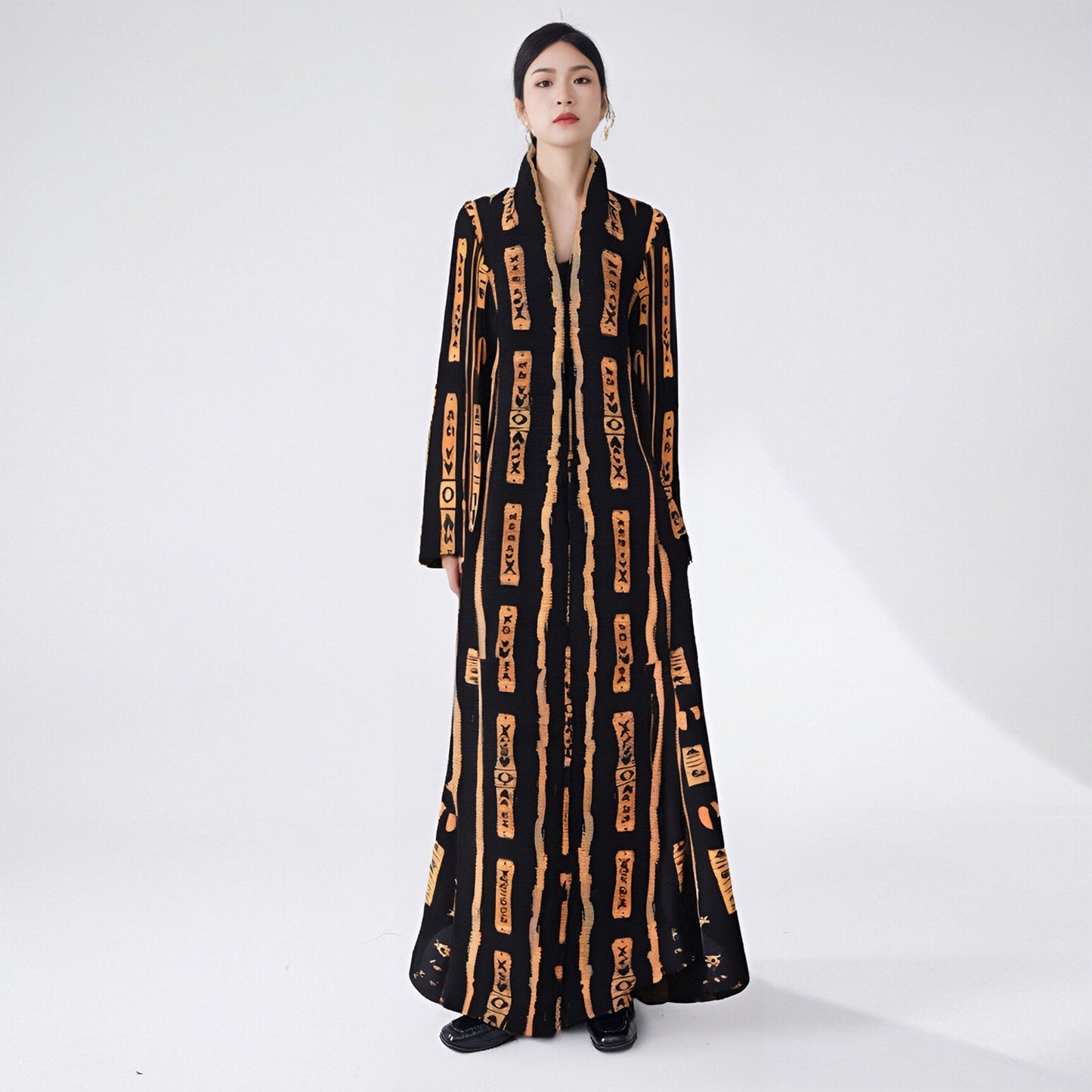 2025 Dubai robe women's new high-end large-size loose-print long-sleeved cardigan trench coat tide