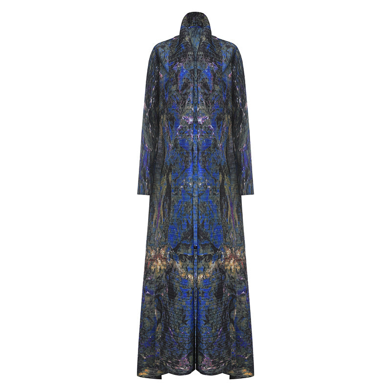 2025 Muslim women's Dubai robe abaya high-end versatile printed lace-up large-size trench coat
