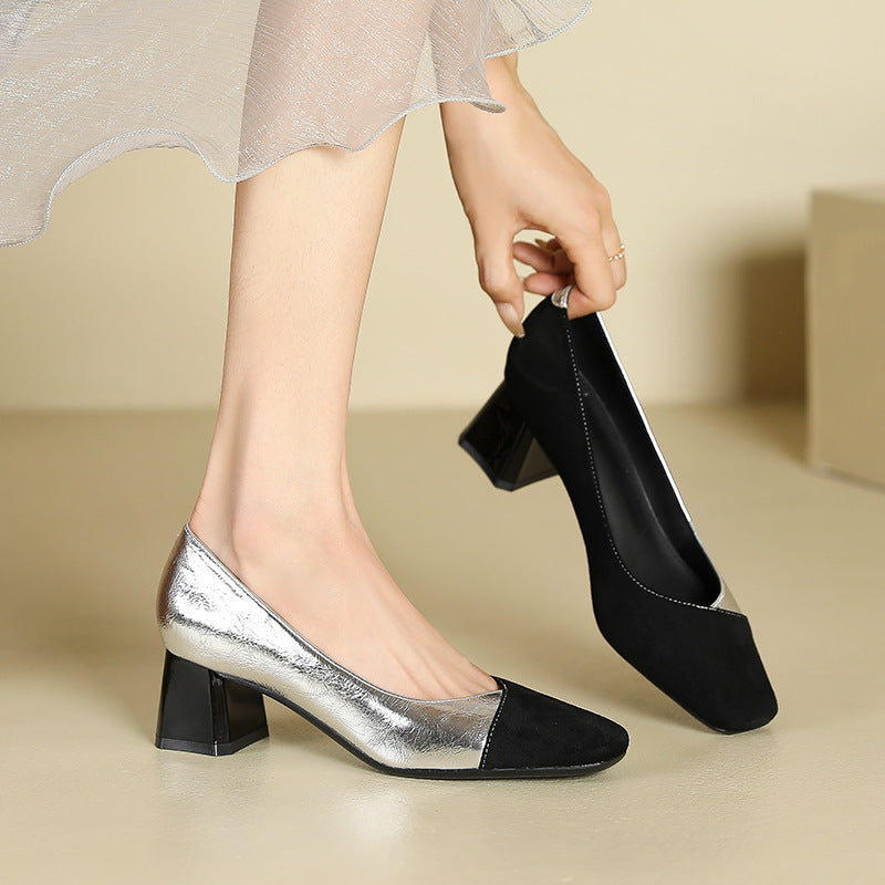 2025 5299-A8 color matching Mary Jane shoes square head light mouth thick heel women's single shoes Internet celebrity commuter high heels of the same style