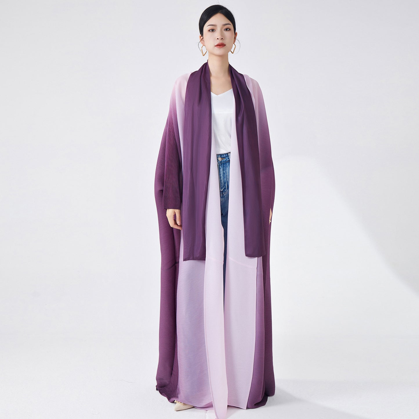 2025 Middle East Popular trade Muslim style robe hot women's clothing gradual change loose large size cardigan jacket temperament robe
