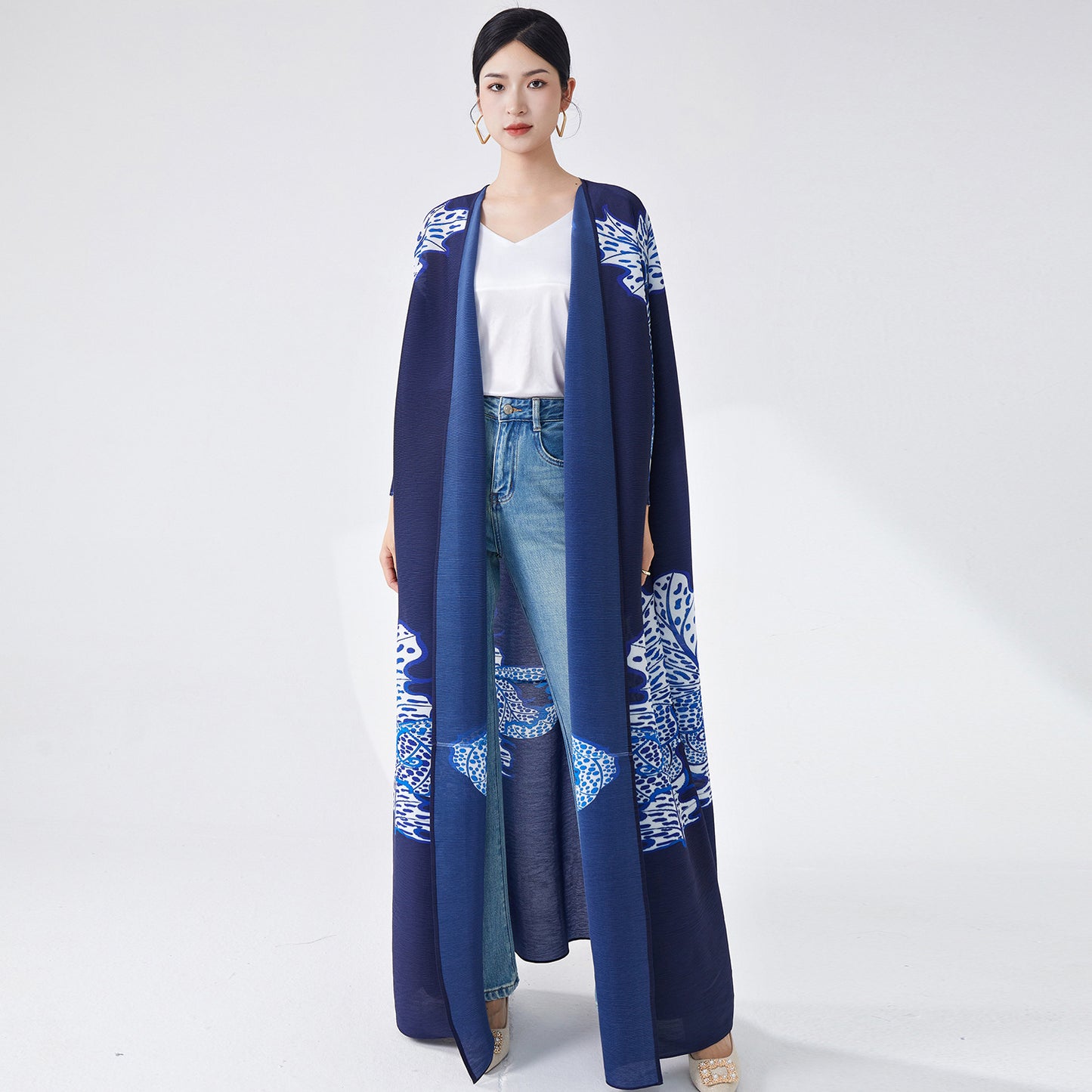 2025 Muslim fashion heavy industry dress robe Middle East Popular trade hot sale women's loose printed coat robe