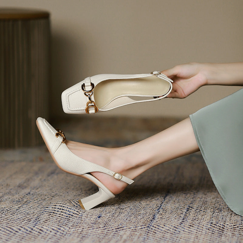 2025 778-5 rear empty bag head sandals women's 2025 women's summer new square head thick heel horse title buckle high heels women