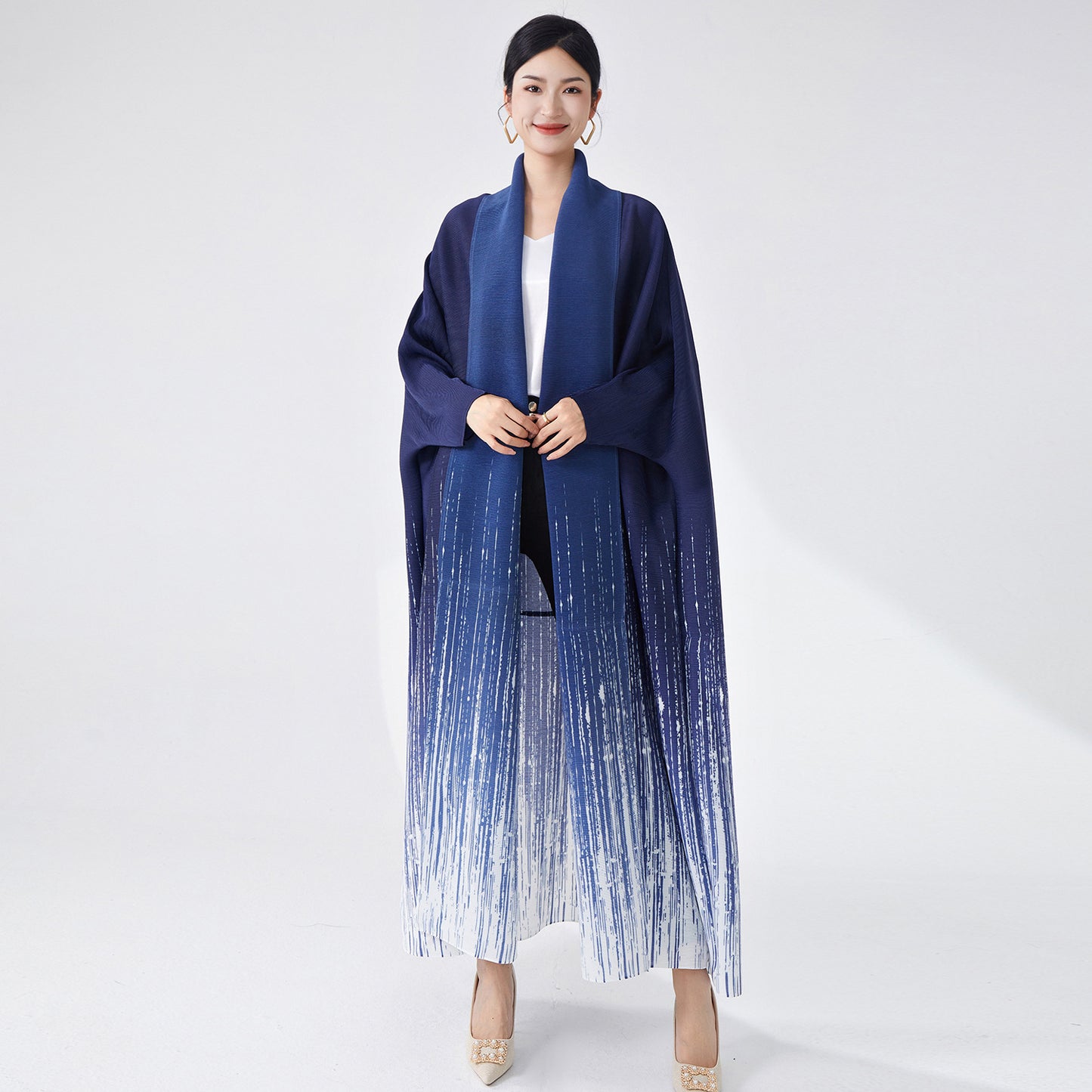 2025 Popular trade Muslim Middle East robe women's high-end lapel gradual change cardigan temperament elegant trench coat