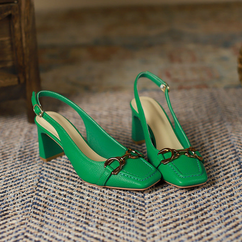 2025 778-5 rear empty bag head sandals women's 2025 women's summer new square head thick heel horse title buckle high heels women