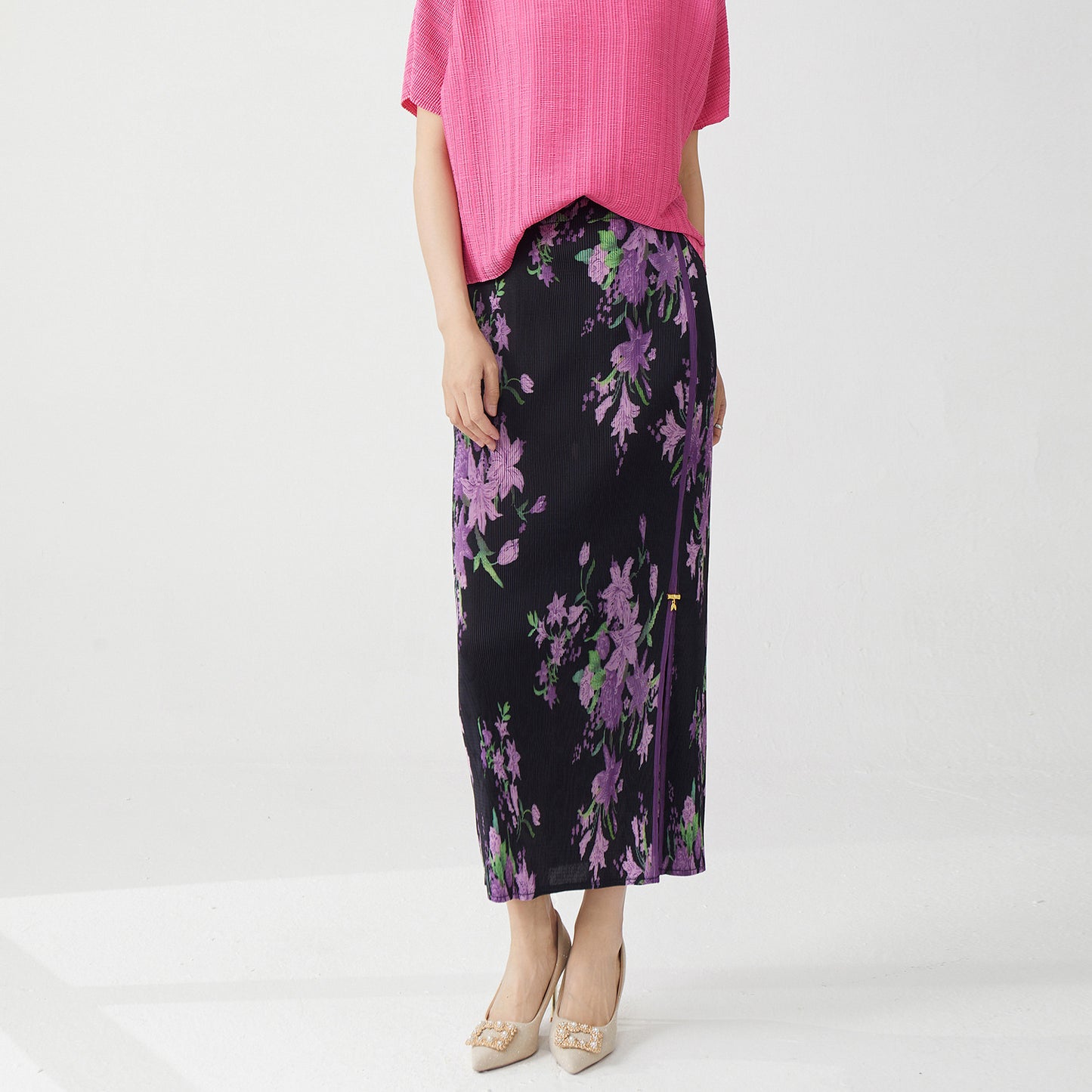 2025 National style retro skirt summer women's medium and long hot-selling printed split-ended temperament elegant high waist pleated hip skirt