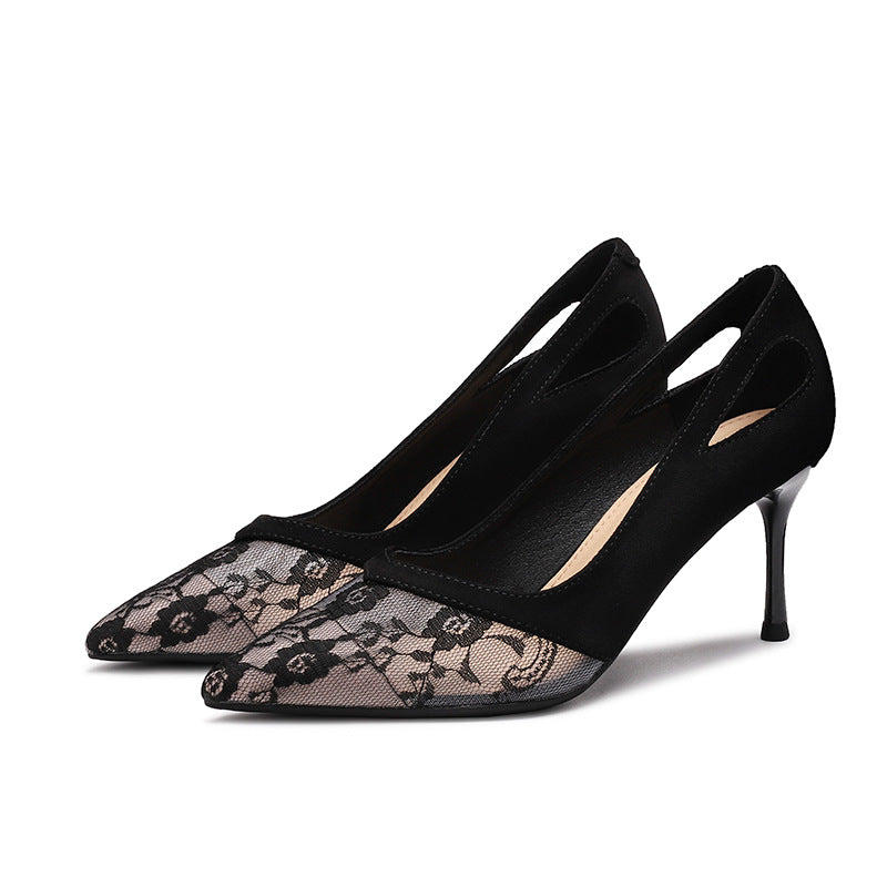 2025 799-1 high-heeled sandals 2025 summer new sexy mesh high heels Korean version pointed stiletto single shoes women