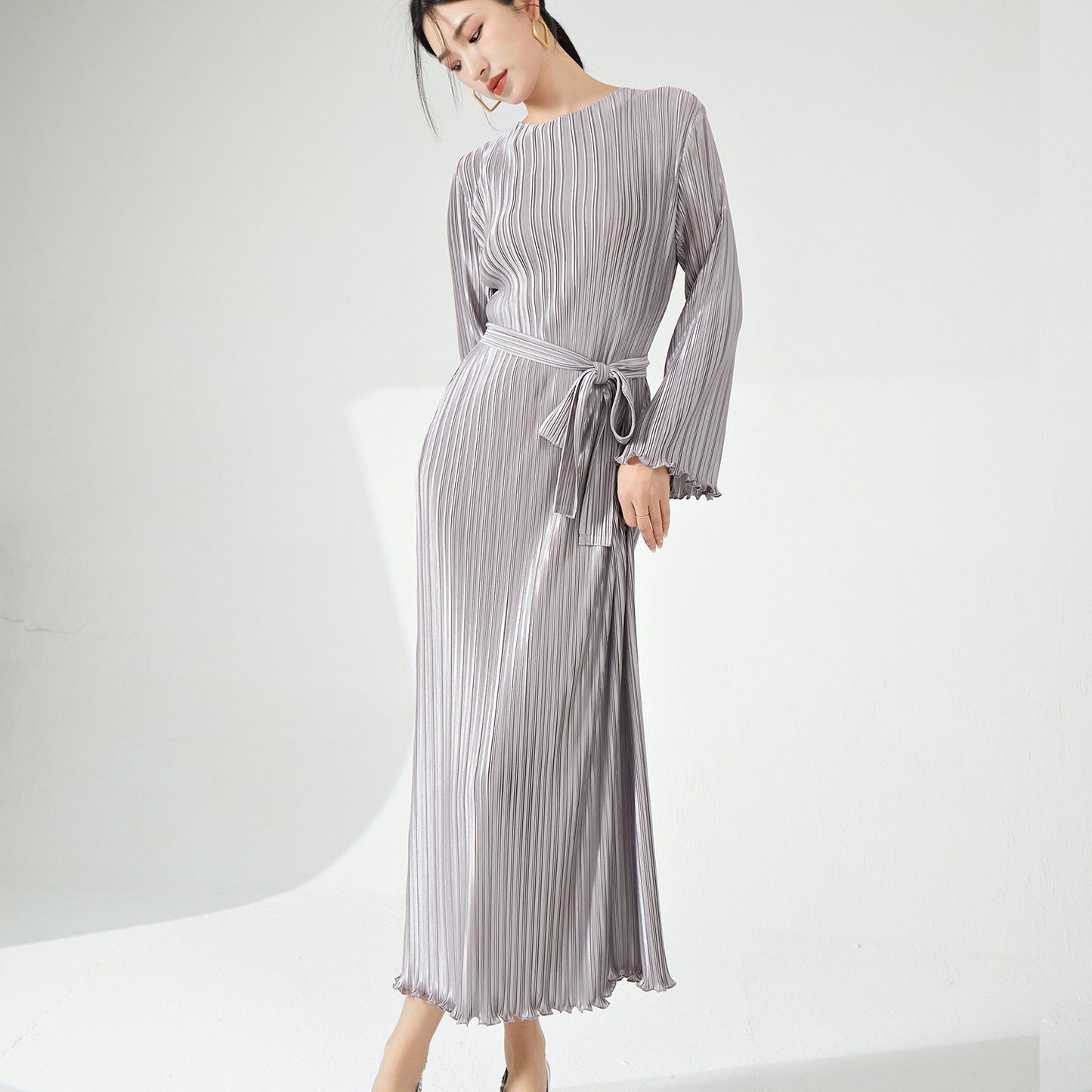 2025 Hot Trade Dress Long Dress Women's High-end Sale Spring and Autumn Long Sleeve Loose Lace-up Temperament Dress Skirt