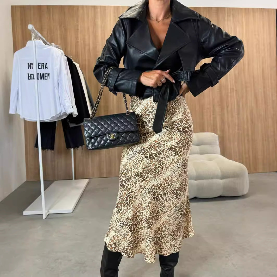 vmtvr fall outfits women 2024 Autumn Fashion High Waist Slimming Printed Women's Skirt Women
