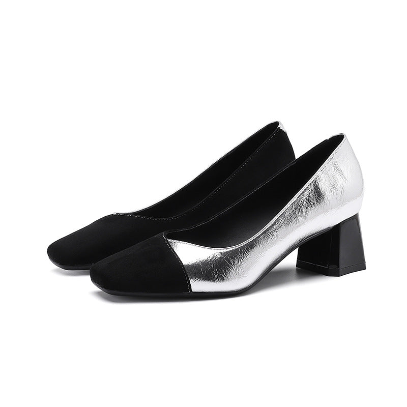 2025 5299-A8 color matching Mary Jane shoes square head light mouth thick heel women's single shoes Internet celebrity commuter high heels of the same style