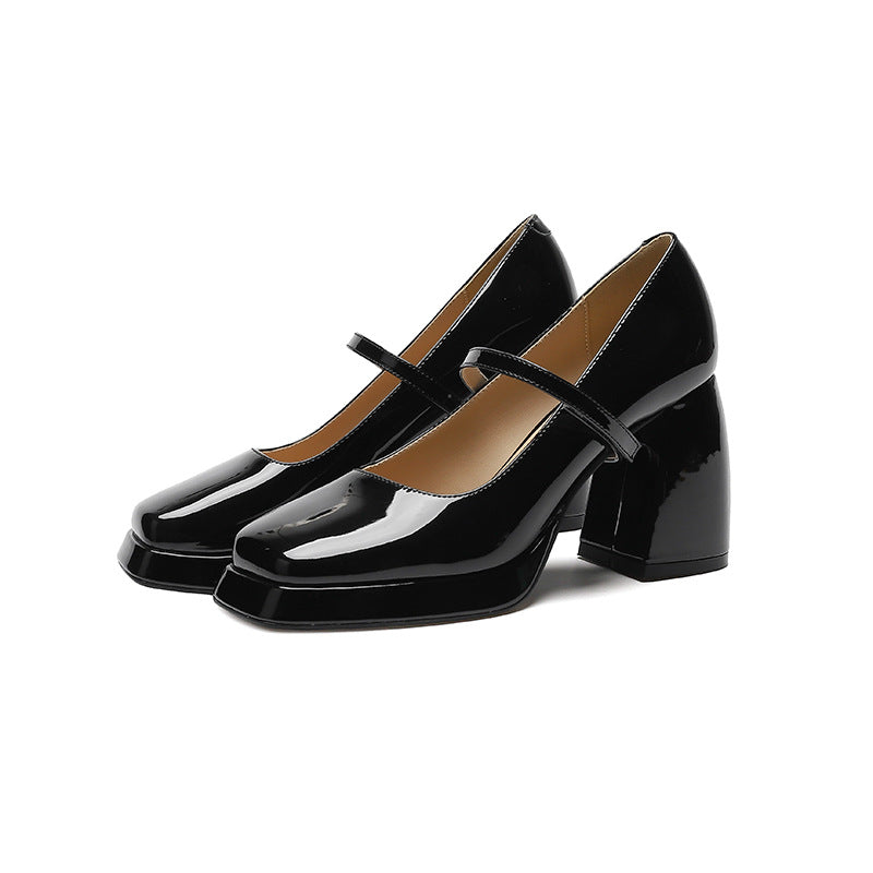 2025 8399-2 Mary Jane shoes autumn 2025 new square head thick heel high heels retro Mary Jane shoes