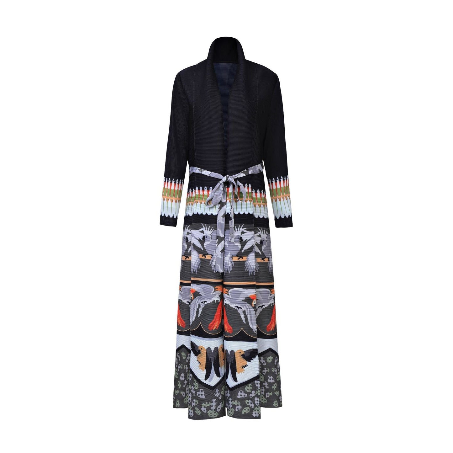 2025 Dubai robe Muslim clothing women's Middle East high-end printing loose large size lace-up trench coat pleated jacket autumn