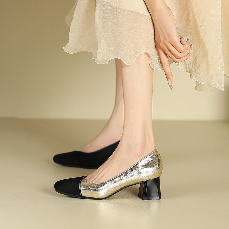 2025 5299-A8 color matching Mary Jane shoes square head light mouth thick heel women's single shoes Internet celebrity commuter high heels of the same style
