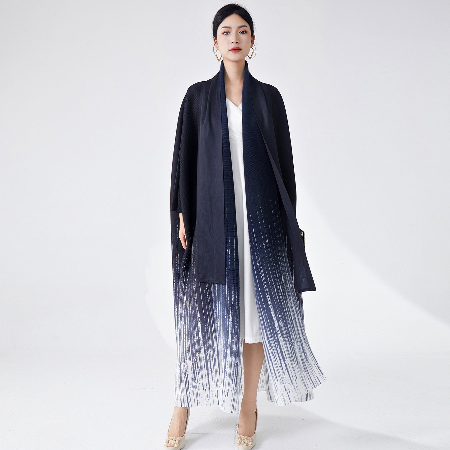 2025 Popular trade Muslim Middle East robe women's high-end lapel gradual change cardigan temperament elegant trench coat