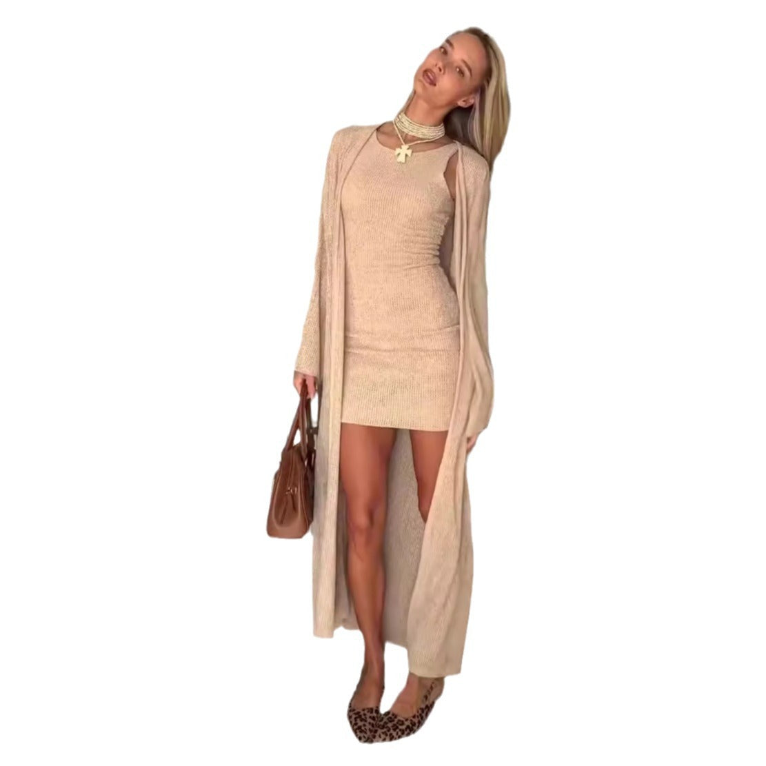 vmtvr 2000s fashion 2024 Autumn New Solid Color round Neck Sleeveless Hip Skirt Long Outer Wear Two-Piece Set for Women