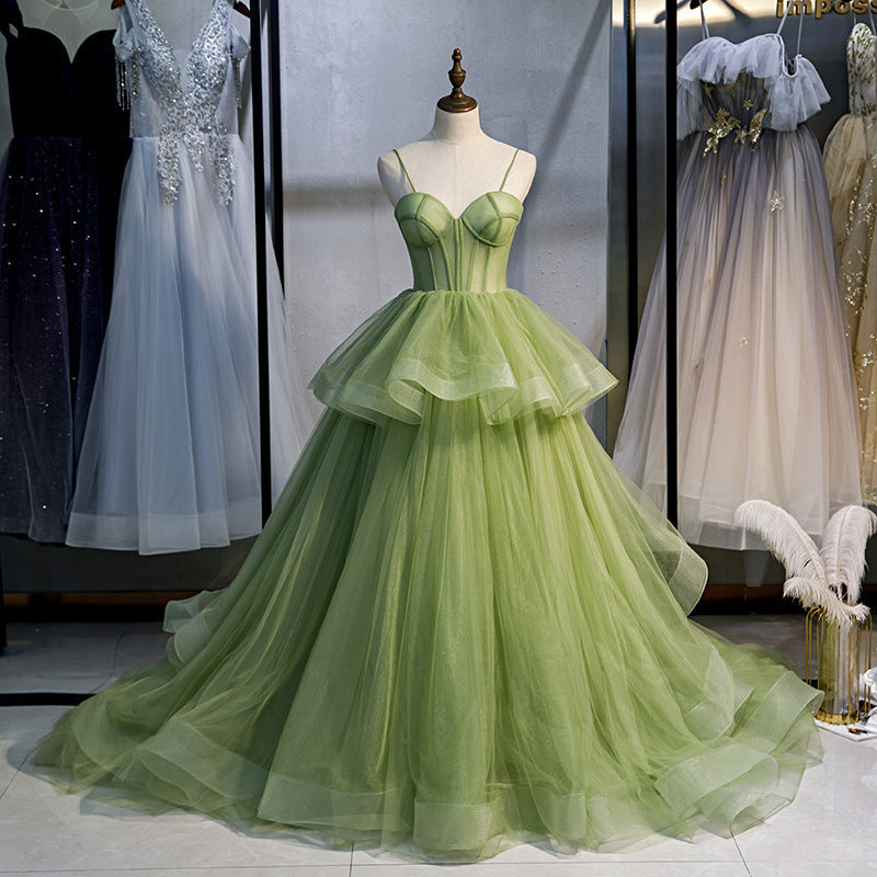vmtvr prom dresses Green Mori Tail Dress 2024 Summer New Strap Fairy Banquet Princess Dress